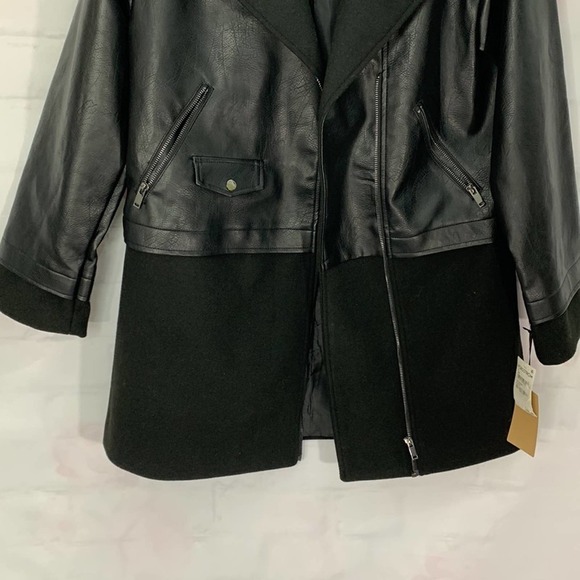 NWT | Halogen Black Asymmetric‎ Zip Mix Media Faux Leather Moto Coat Jacket - Picture 4 of 9
